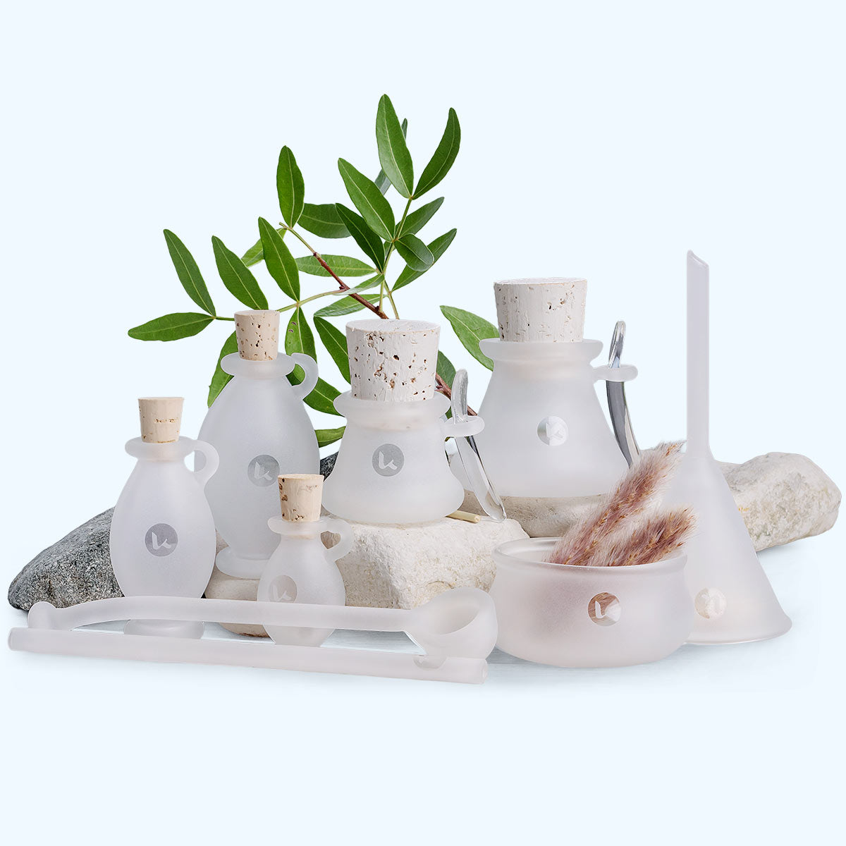 8pc verre givré d’apothicaire soufflé à la main pour les recettes de beauté diy - Enver