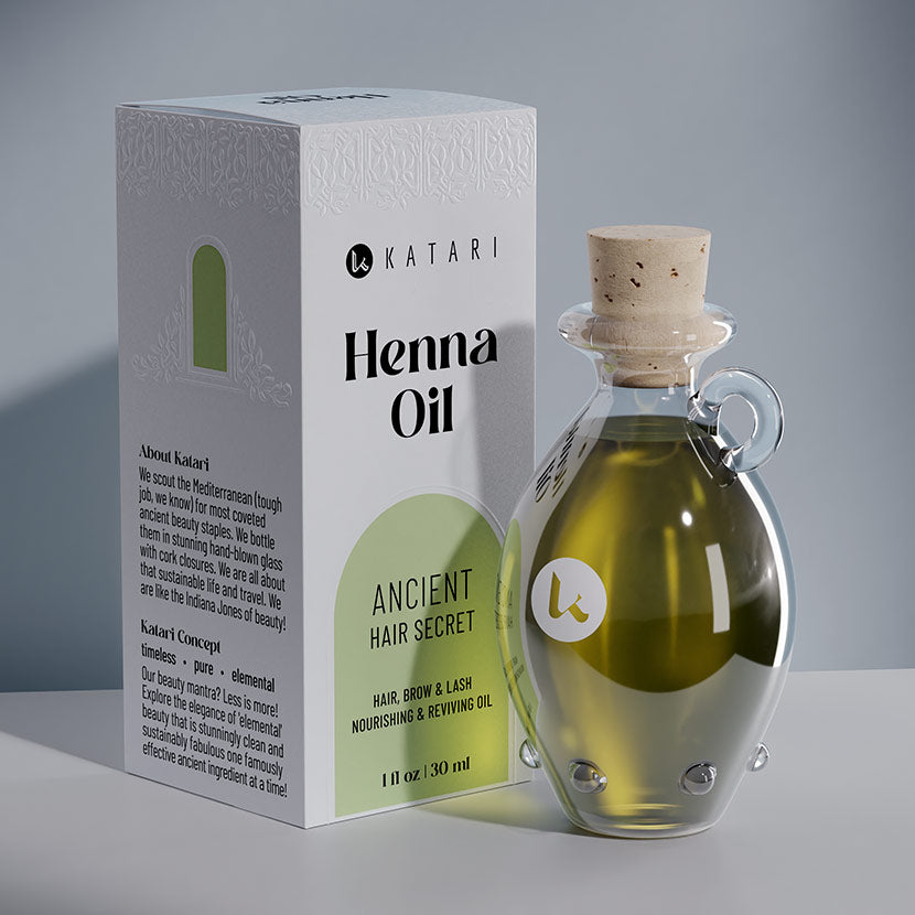 Pure, cold-pressed henna oil in a hand-blown glass amphora - 1 fl oz / 30 ml
