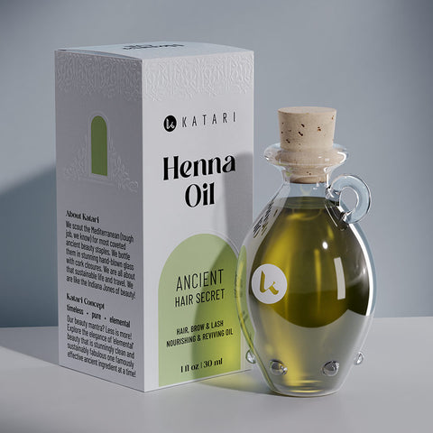Pure, cold-pressed henna oil in a hand-blown glass amphora - 1 fl oz / 30 ml