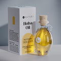 Cold-pressed hypoallergenic jojoba oil in a hand-blown frosted bottle - 1 fl oz / 30 ml