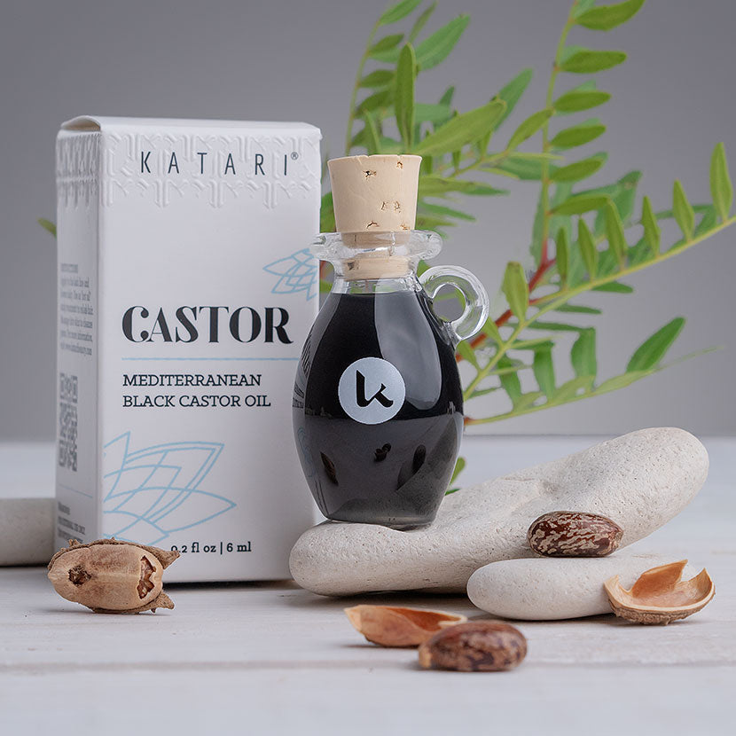 Pure, cold-pressed black castor oil in a hand-blown glass amphora - 0.2 fl oz / 6 ml