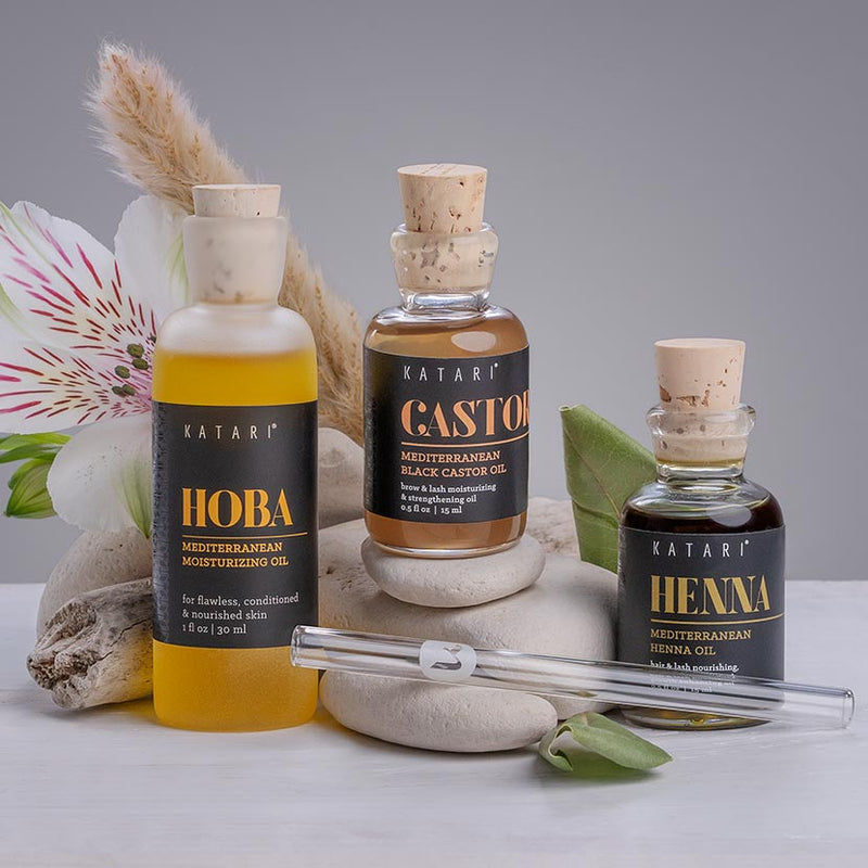 Brows, Lashes, & All Things Hair Kit: moisturizing jojoba oil "Hoba", black castor oil "Castor" and henna oil