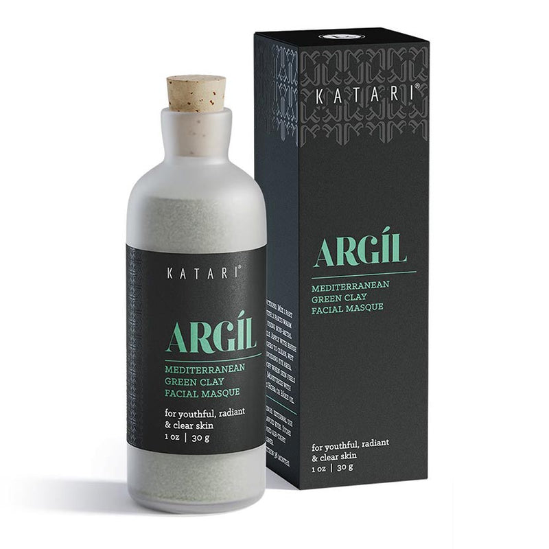 Green clay facial masque "Argil" in a hand-blown frosted bottle - 1 fl oz / 30 g