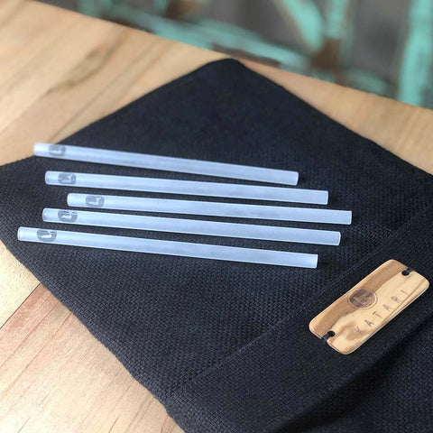 Hand blown frosted glass straws for drinks / pipettes for oils blends on the black linen bag