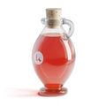 Pure, cold-pressed pomegranate seed oil in a hand-blown glass amphora on a white background